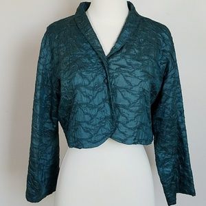 Eileen Fisher Dark Teal Silk Cropped Jacket Sz M
